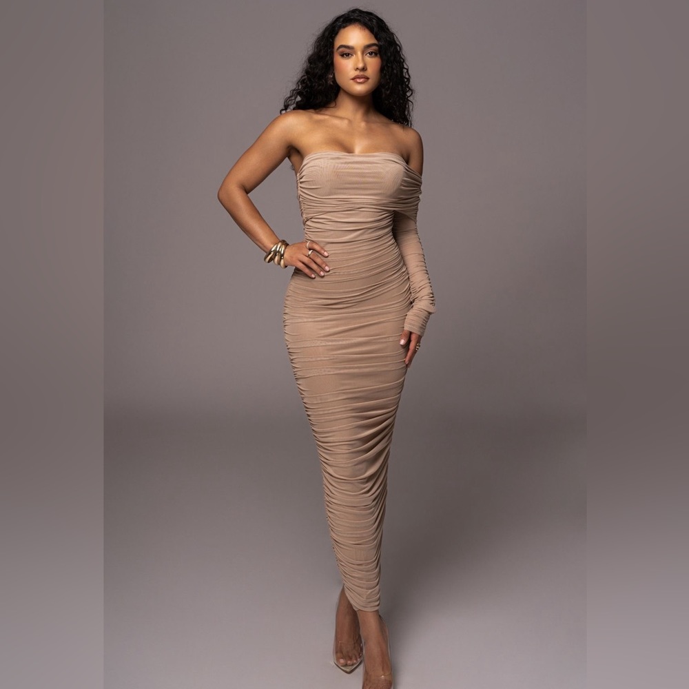 JLUXLABEL Tan Denise ruched dress